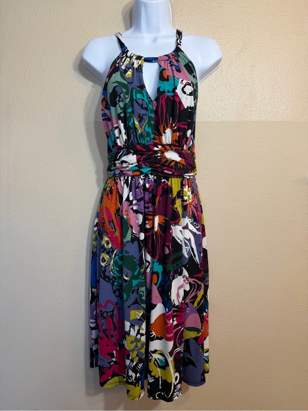 Suzi Chin Multicolor Keyhole Halter Midi Dress